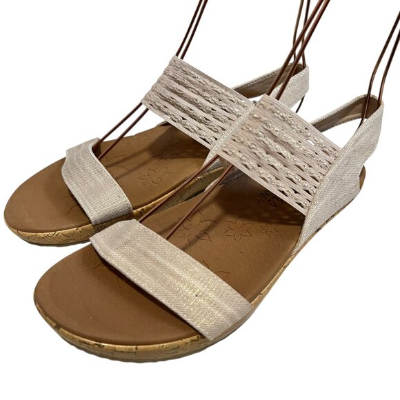 Skechers sandals womens 7 Brie Most Wanted Wedge beige fabric slingback foam - Picture 3 of 11